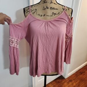 POL Pink 3/4 Sleeve Cut Out Blouse Cold Shoulder S/L
